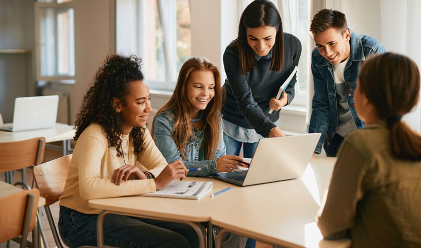 Group of high school students working together