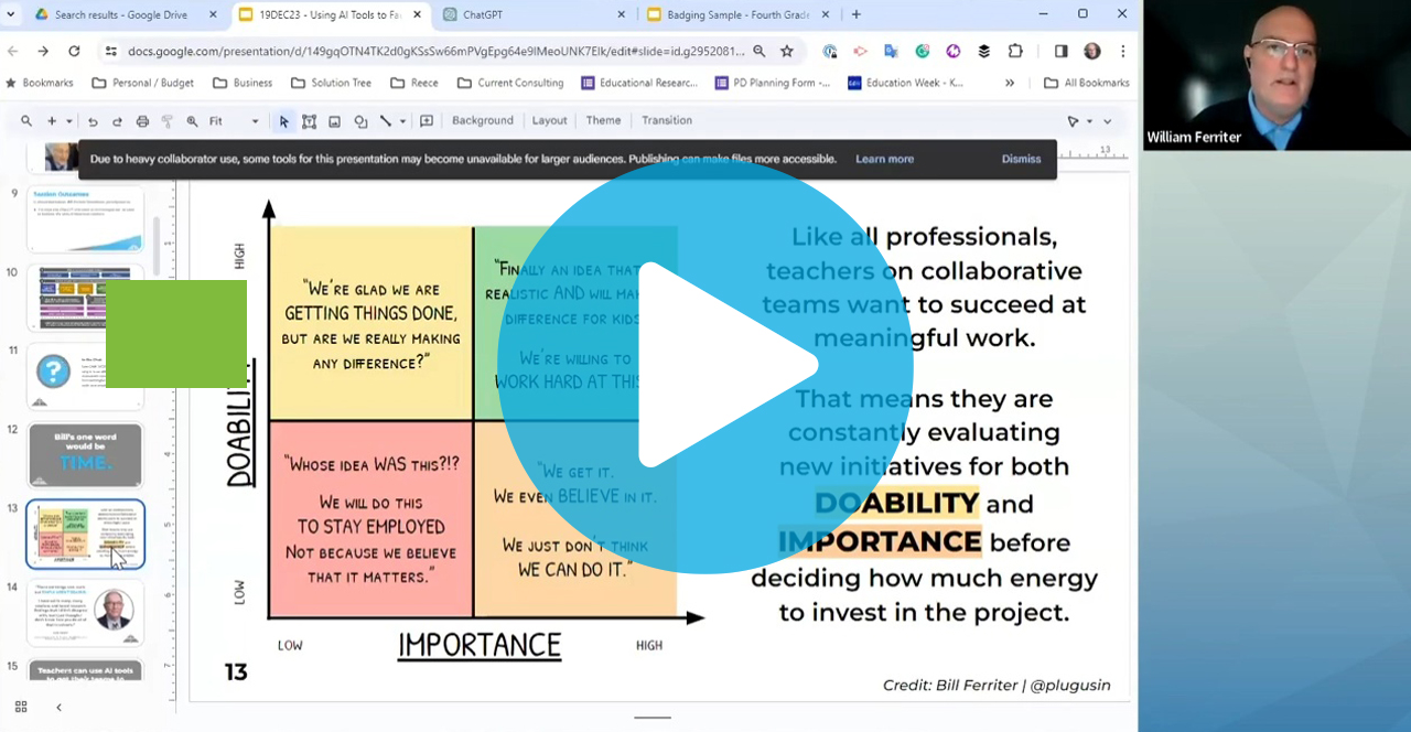 Video thumbnail of the Using AI Tools to Facilitate Better Teaching and Learning
 webinar